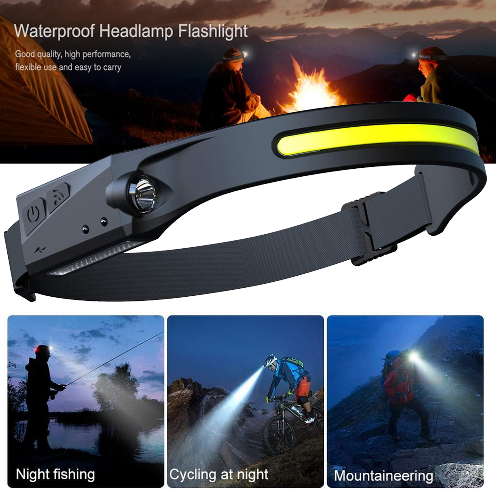 COB LED Inducción Linterna de Cabeza para Montar con Batería Recargable USB Resistente al Agua para Camping y Caza con Visión Total — imagen 22