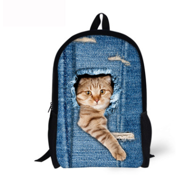 Mochila de Gato para Niños - Cómica con Animales 3D en Denim para Chicos y Chicas — imagen 3