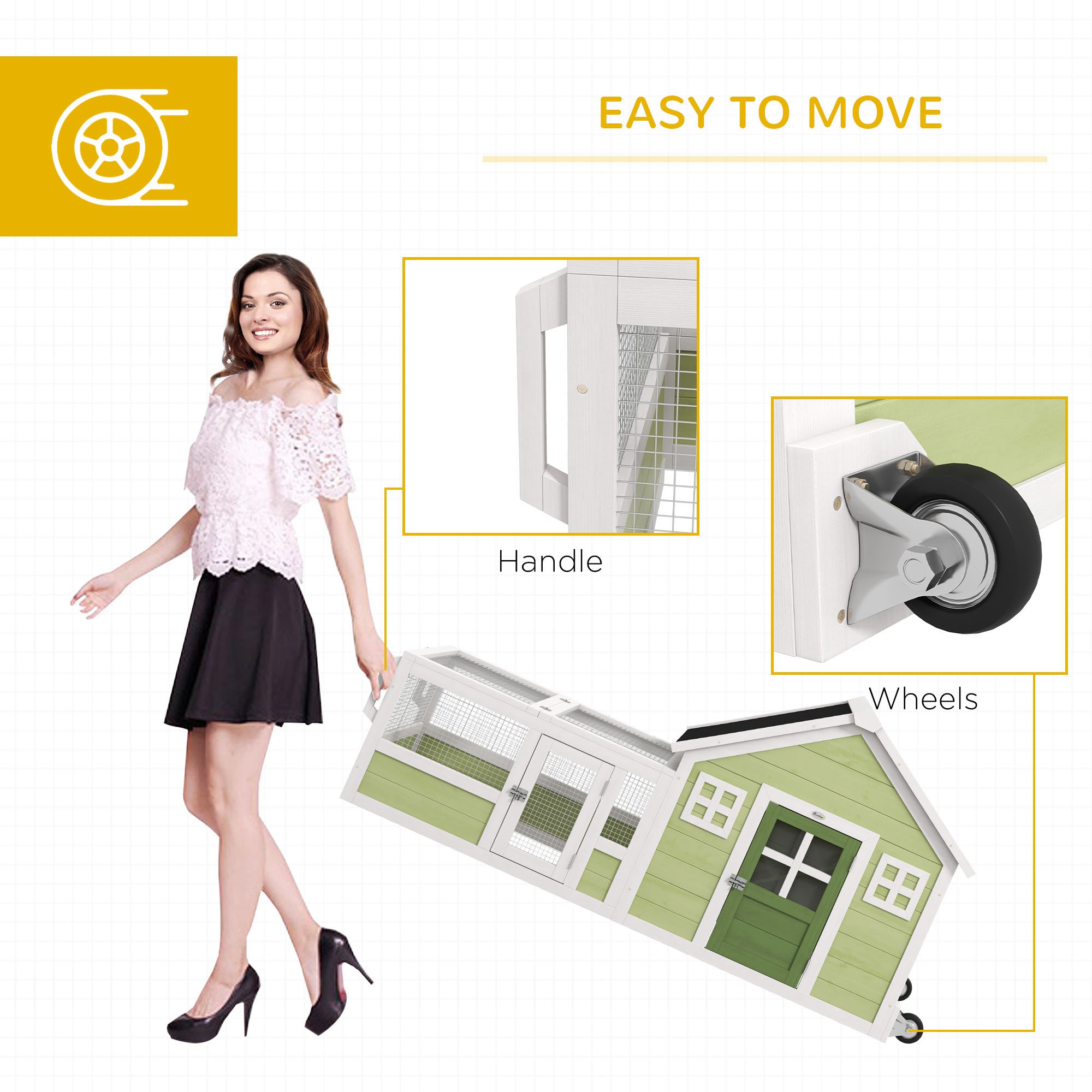 Casa para Conejos con Techo de Asfalto, Manija, Ruedas, Multicolor — imagen 5