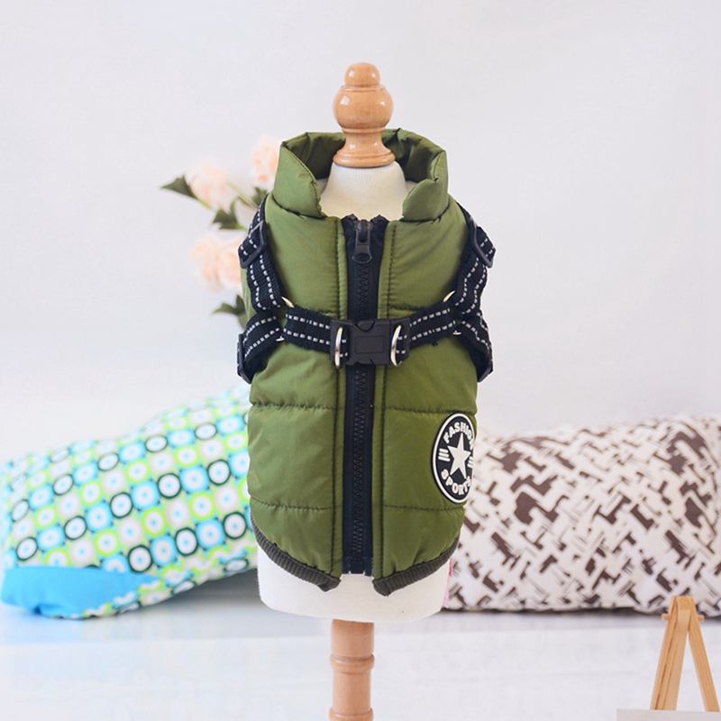 Autumn Winter Pet Skiing Costume Sleeveless Cotton Padded Vest With Durable Chest Strap Harness Clothing Coat Supplies — image 4