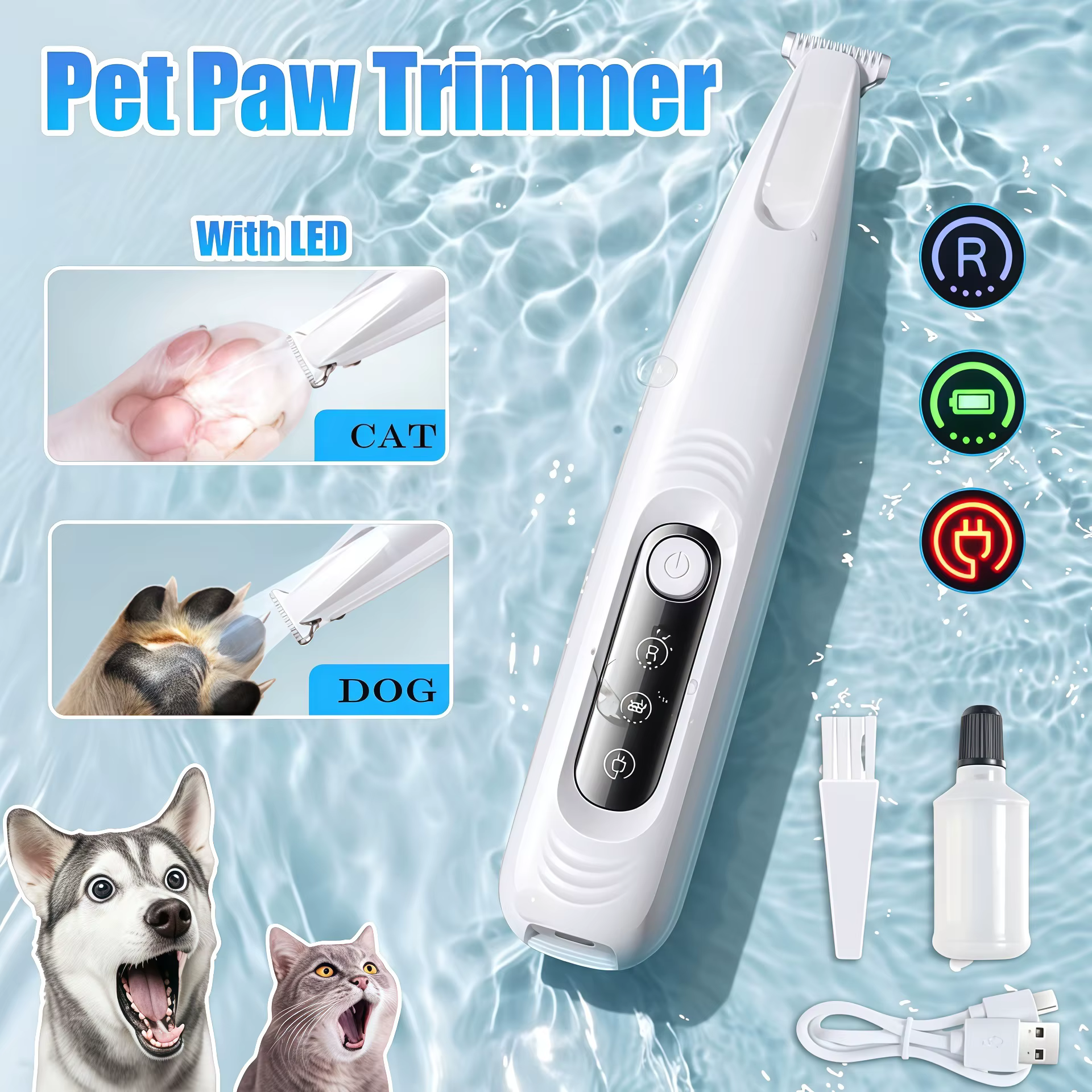 Upgrade Dog Paw Trimmer with LED Light Waterproof Portable Pet Hair Trimmer with Display Dog Clippers Grooming 18mm Widen Blade — image 1