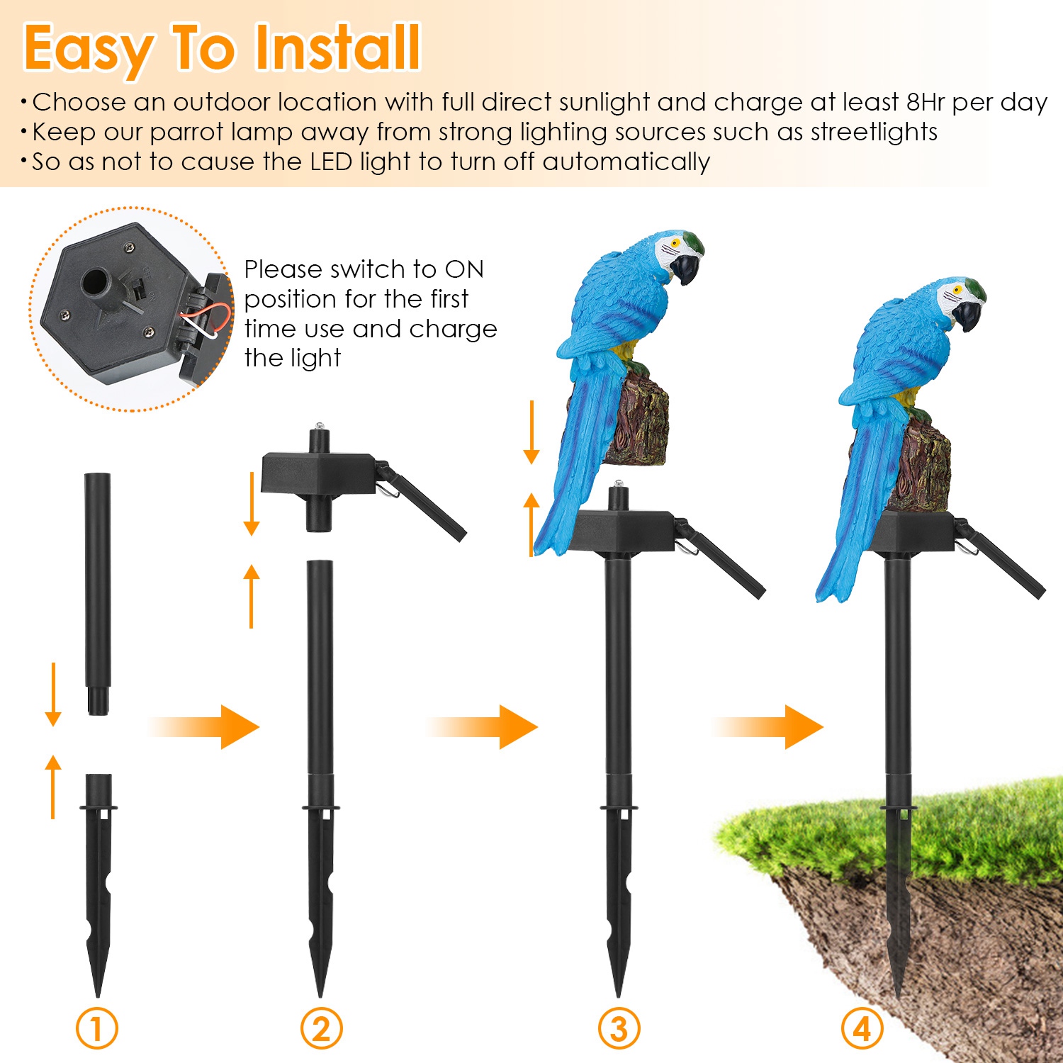 Lámpara Solar de Parroto IP65 Impermeable LED para Decoración de Jardín, Patio y Acceso — imagen 7