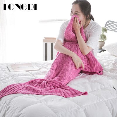 TONGDI Soft Warm Popular Fashionable Mermaid Fish Tail Knitting Blanket Gift For Girl Princess All Season Handmade Sleeping Bag — image 6