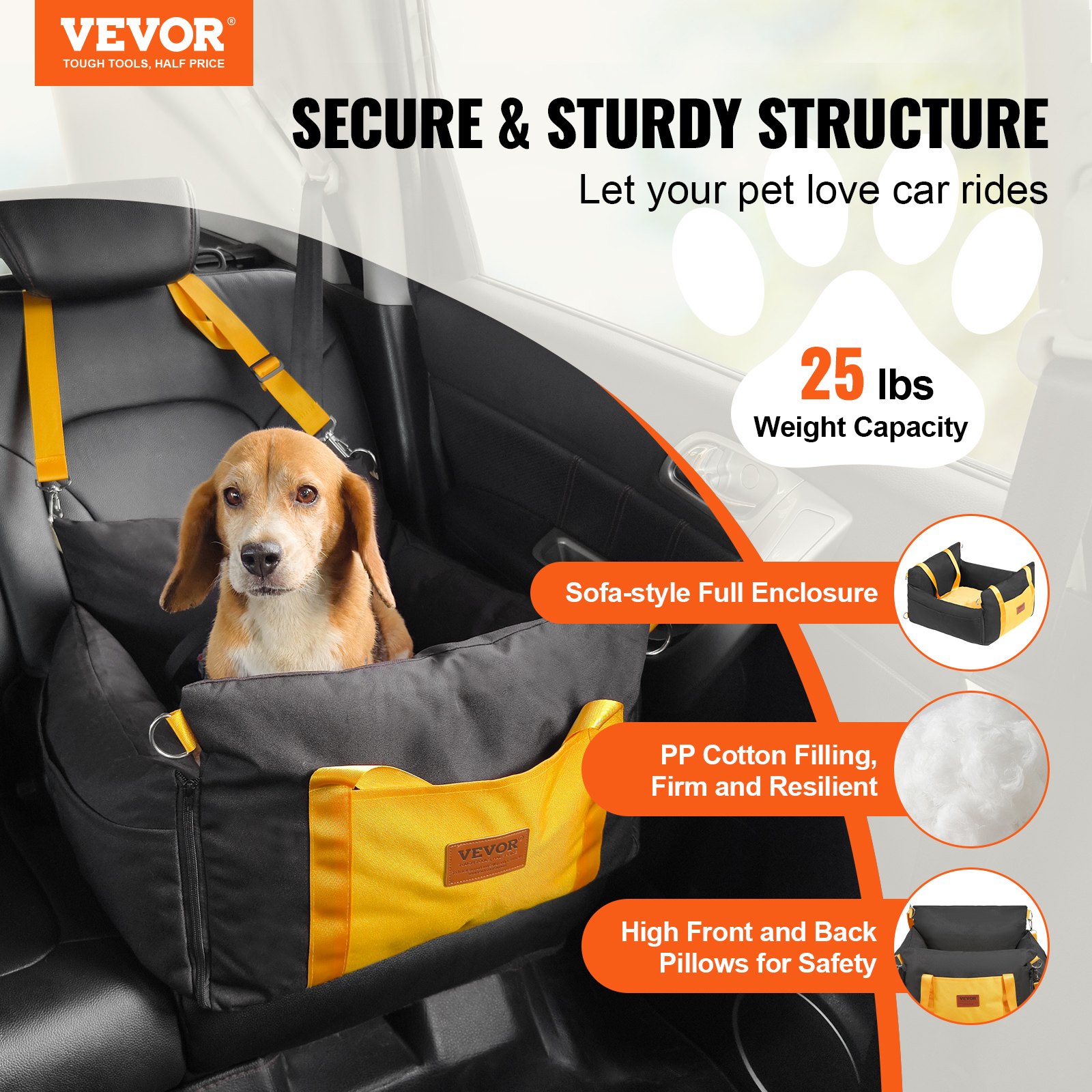 Asiento para perros de VEVOR - Asiento automotriz para pequeños perros hasta 11.3 kg, negro — imagen 1