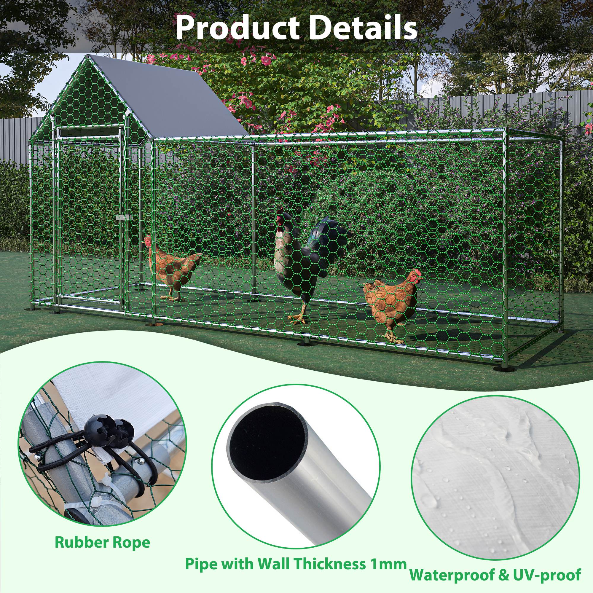 Metal Chicken Coop, Walk-in Chicken Run, Poultry Chicken Hen Pen Cage, Rabbits Duck Cages, With Cover — image 11
