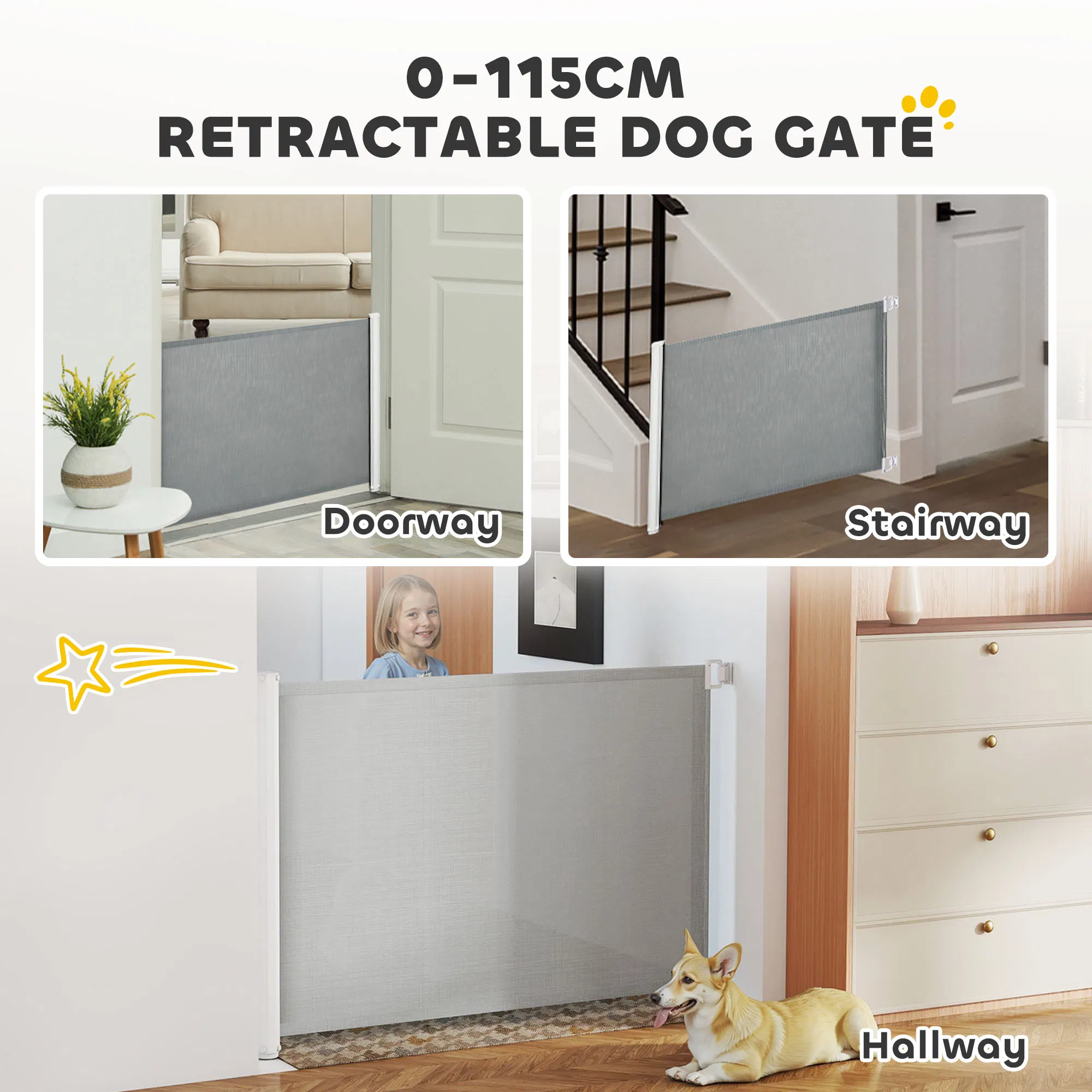 Retractable Pet Safety Barrier Gate, Flexible and Extensible for Stairways Doorways Hallways, Grey — image 2