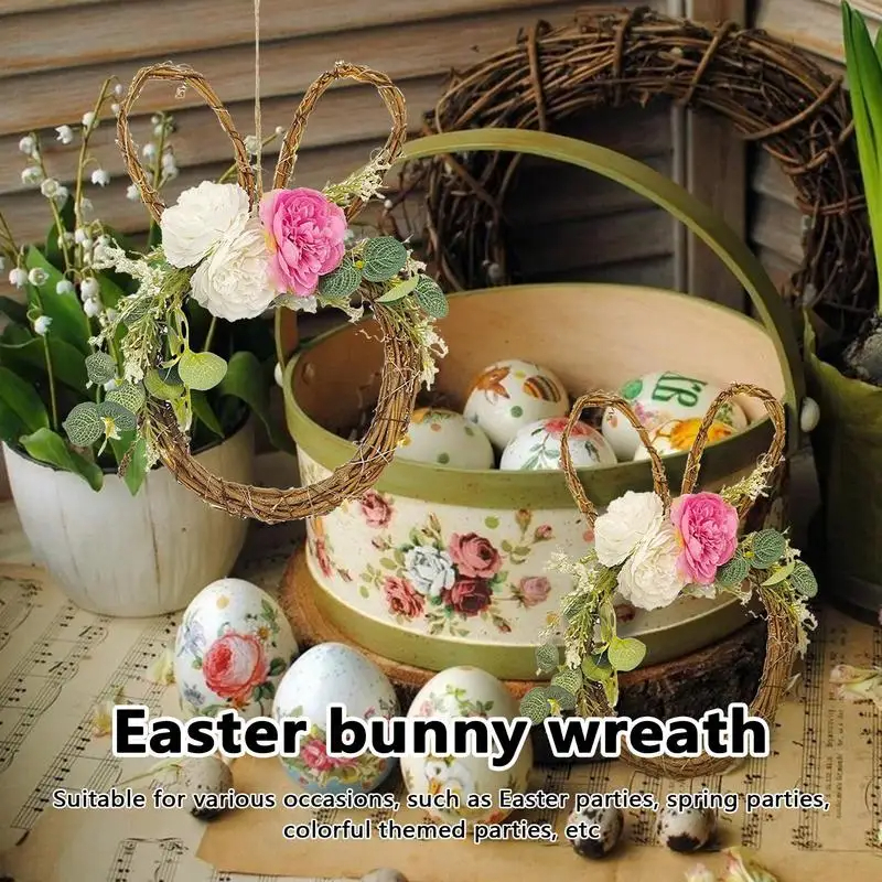 Spring Wreath Easter Bunny Wreath Light Up Door Hanger With Artificial Flower Greenery Handwoven Rattan Garland Wall Decor — image 7