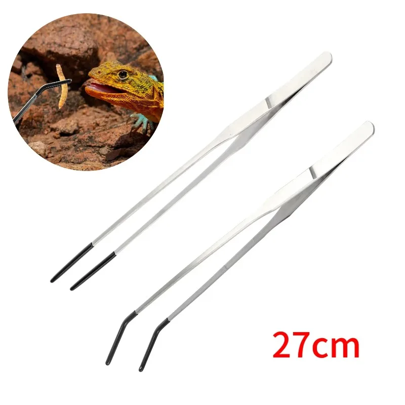 2 Piezas de Pinzas de Acero Inoxidable, Rectas y Curvas con Punta Doblada, Pinzas de Alimentación para Reptiles, Lagartos, Arañas, Manualidades y Reparación de Joyería — imagen 1