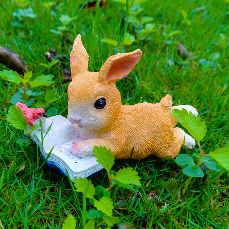 Garden bunny reading animal ornaments — image 3