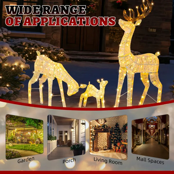 3-Piece Lighted Christmas Reindeer Family Set Outdoor Decorations, Weather Proof Deer Family Set Of 3 Christmas Ornament Home Decor Pre-lit 280 LED Warm White Lights, White — imagen 6