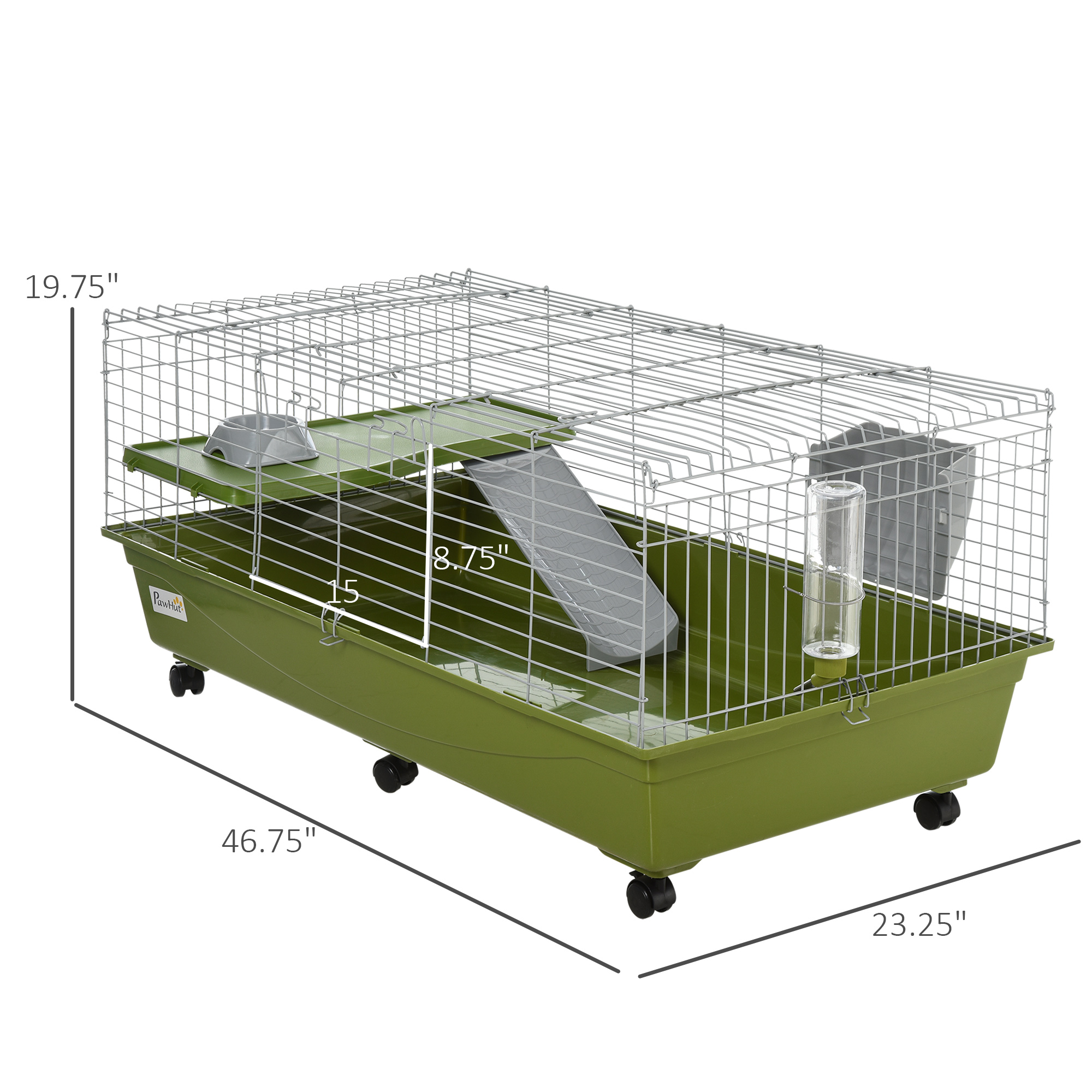 47" Small Animal Cage Chinchilla Guinea Pig Hutch Pet House With Platform Ramp, Food Dish, Wheels, & Water Bottle — imagen 5