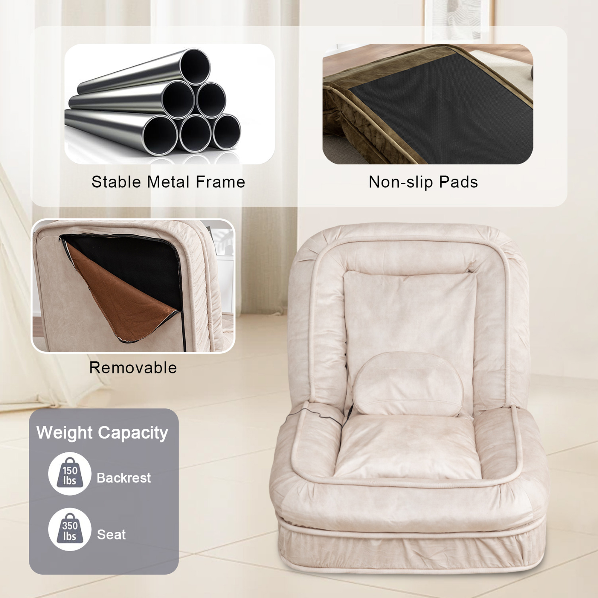 Silla de Descanso para Humanos y Mascotas con Manta de Veludo, 5 Posiciones Ajustables y Almohada de Masaje, Sofá de Bolsa de Poliestireno con 2 Almohadillas Suaves — imagen 9