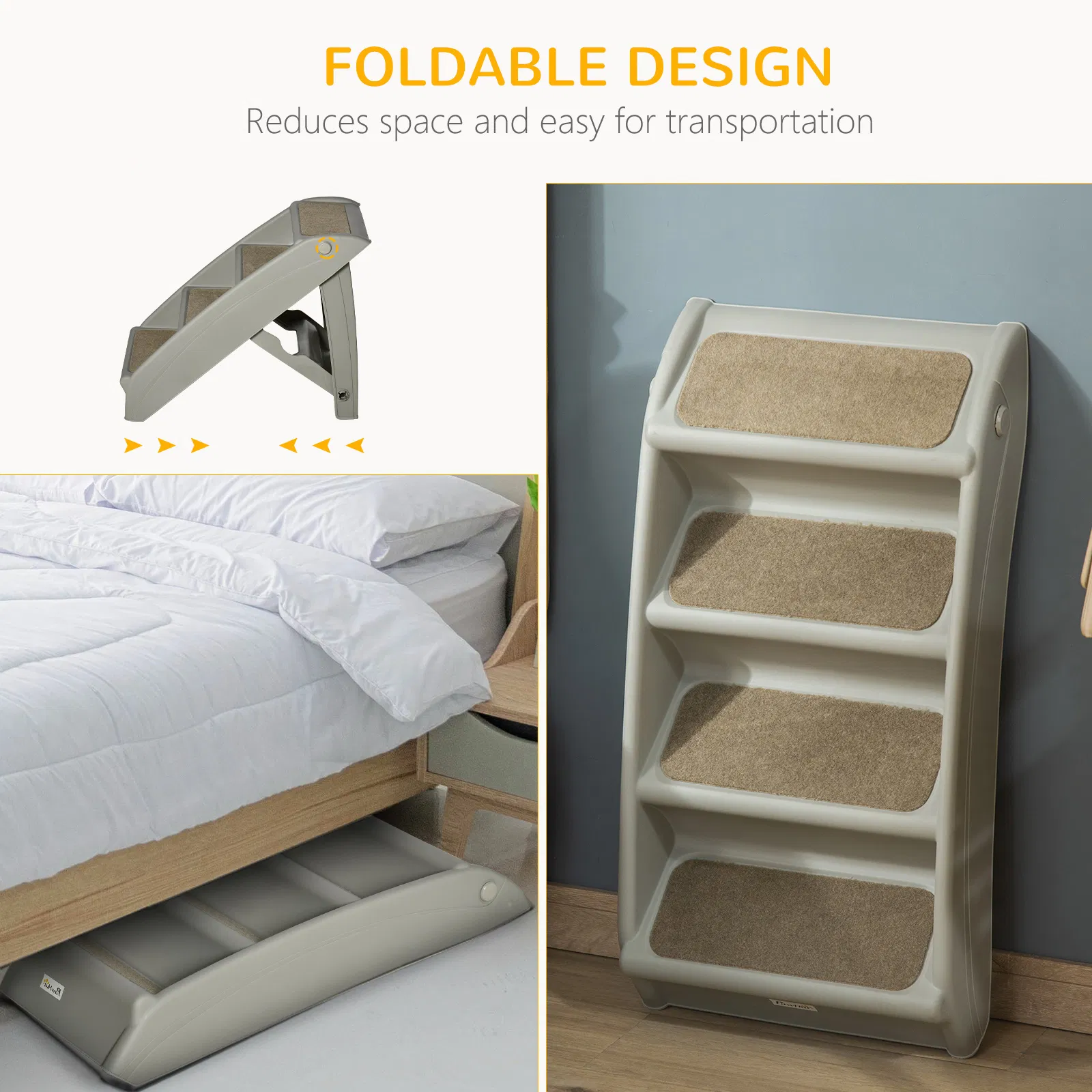 4-Level Portable Dog Stairs, Foldable Dog Steps for Small Dogs, Lightweight Cat Steps, with Nonslip Soft Mats, for High Bed, Sofa, Grey — image 6