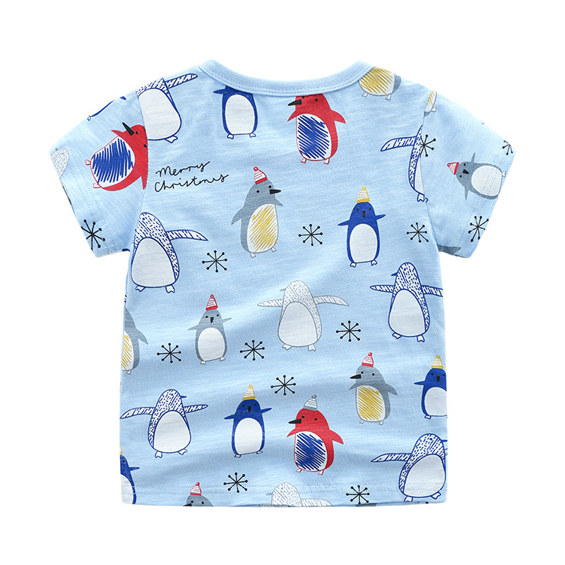 Short Sleeve T-Shirt Cute Penguin Print Cotton Breathable Unisex Kids Top — image 5