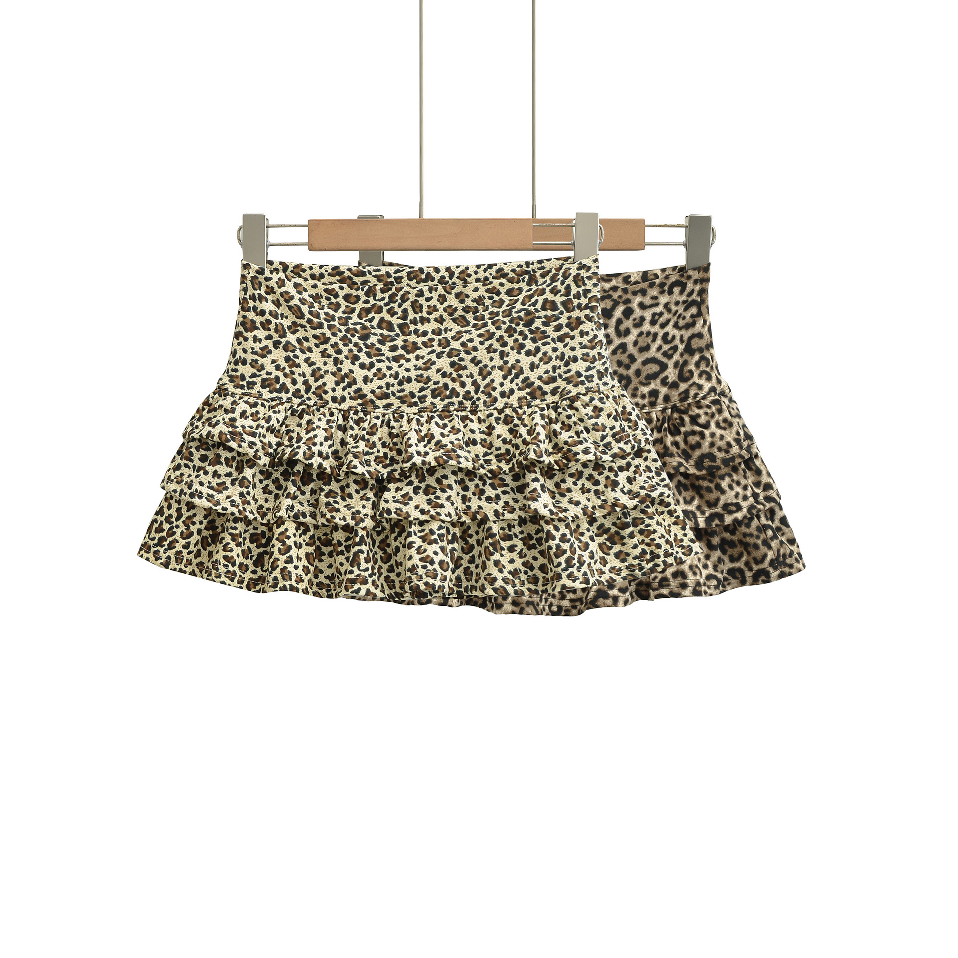 Leopard Print Mini Skirt with Ruffled Tiered Cake Design, A-Line High-Waisted Women's Skirt — image 1