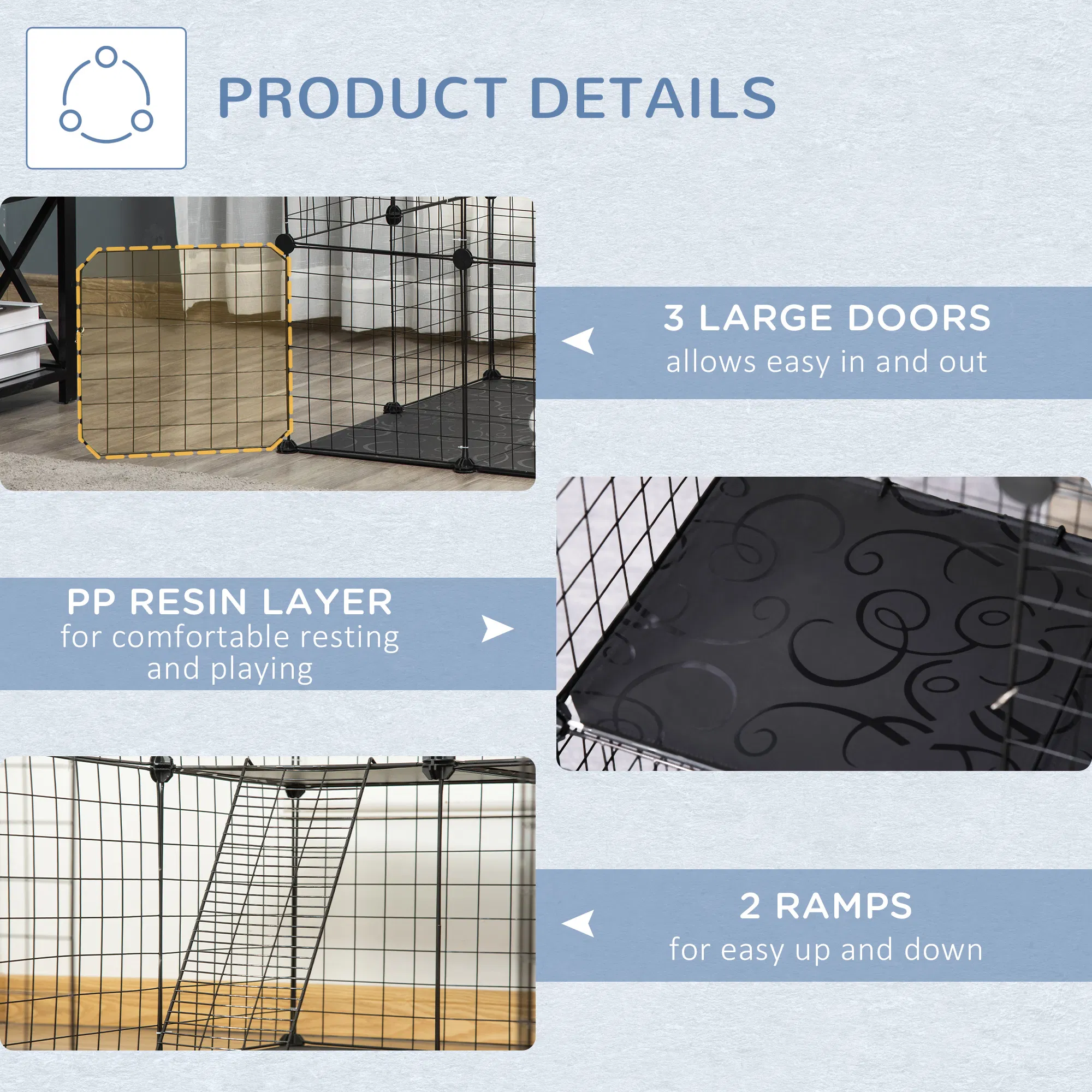 39 Pcs Small Animal Cage Bunny Hutch Portable Metal Wire with Ramps for Kitten Chinchilla, Black — image 5