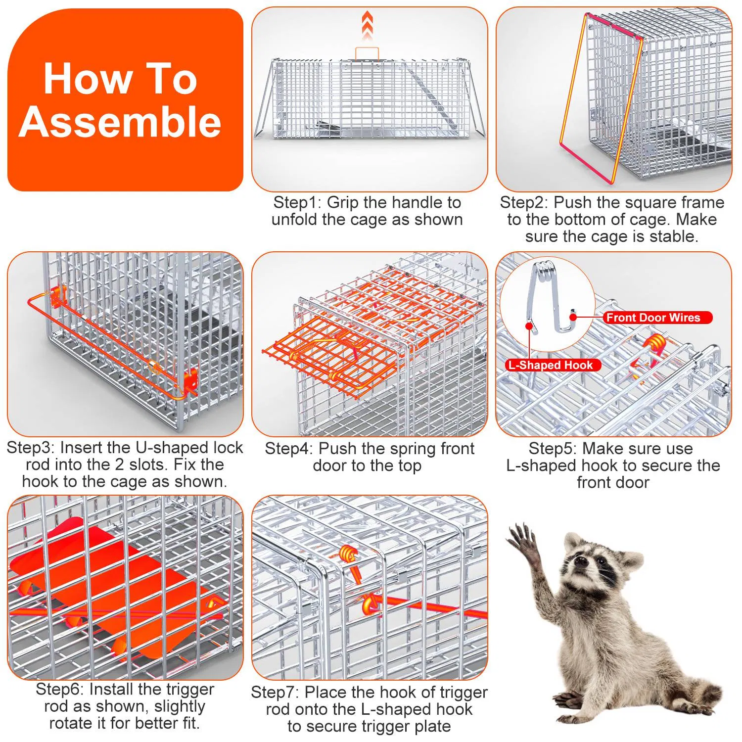 Heavy-Duty Live Animal Trap - 37x14x15 Inch Galvanized Mesh, Sensitive Pedal Trigger & Rear Release Door, Guarded Handle, Foldable Design for Raccoons, Armadillos, Small Dogs Under 55 lbs — image 11