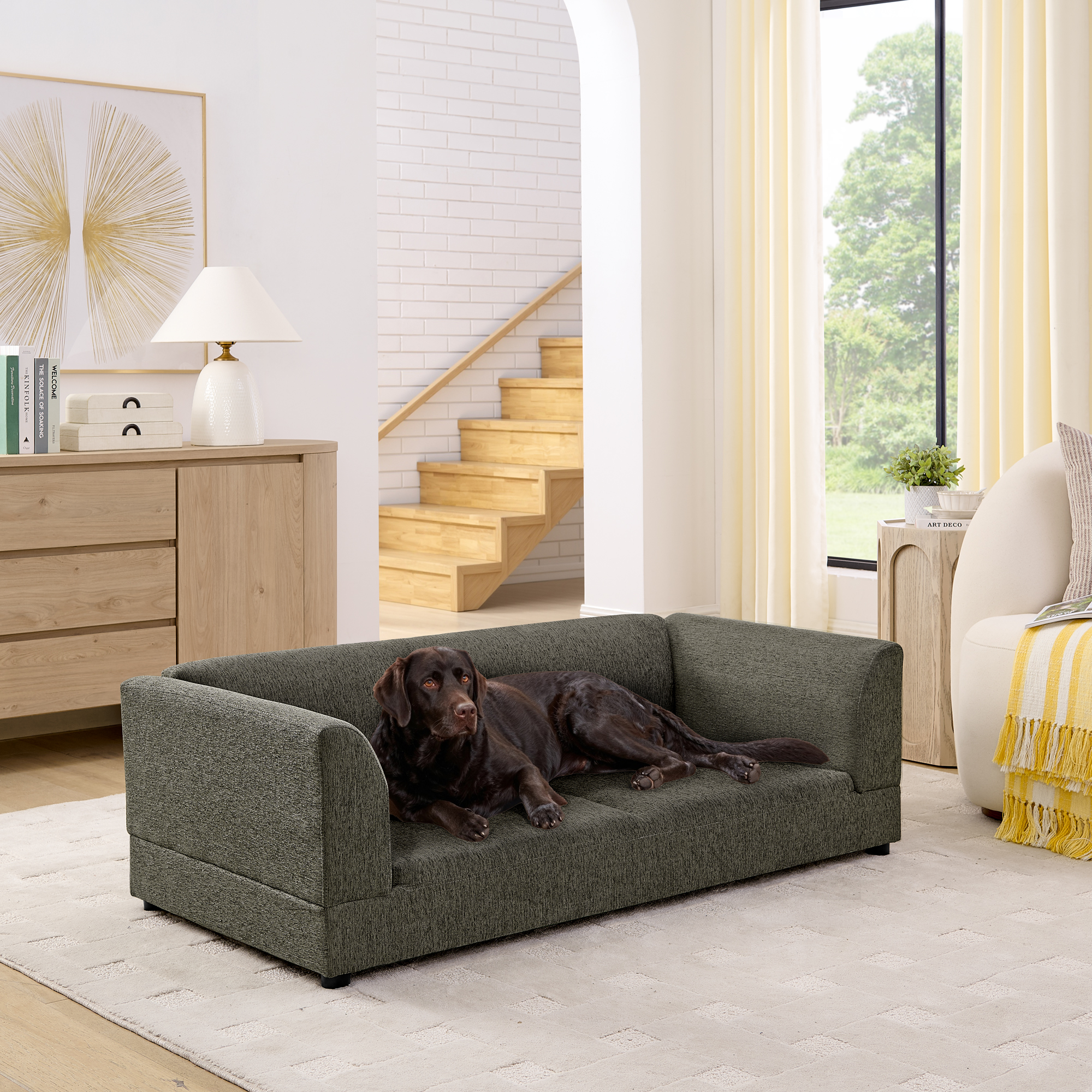 Comfortable Oversized Pet Sofa For Medium Large Dogs - Modern Rectangular Design With Backrest, Armrests & Soft Cushion -Dark Gray 56.x26x17 — imagen 1