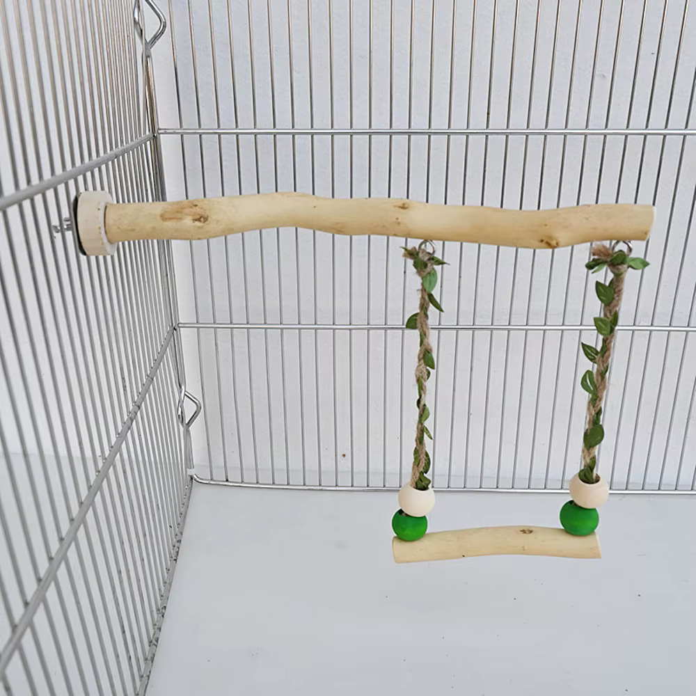 Wood Parrot Stand Pole Double Layer Swing Toy for Bird Tiger Skin Claw Grinding Beak Grinding Stand Pole Bird Cage Accessories — image 4