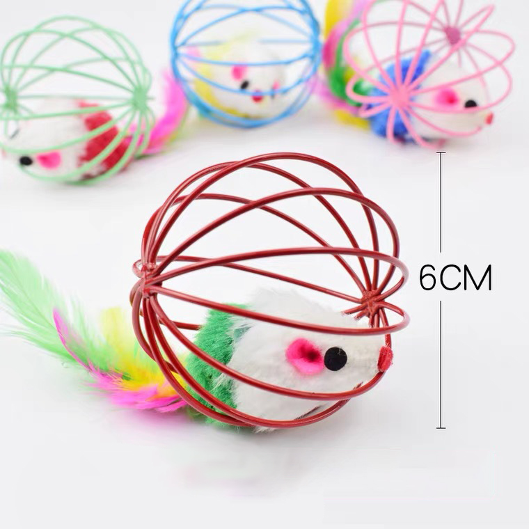 Cat Toys Feather tail Cage Mouse Enjoying Self congratulation Pet Color Emulated Mouse Teasing Cat Toys — image 4