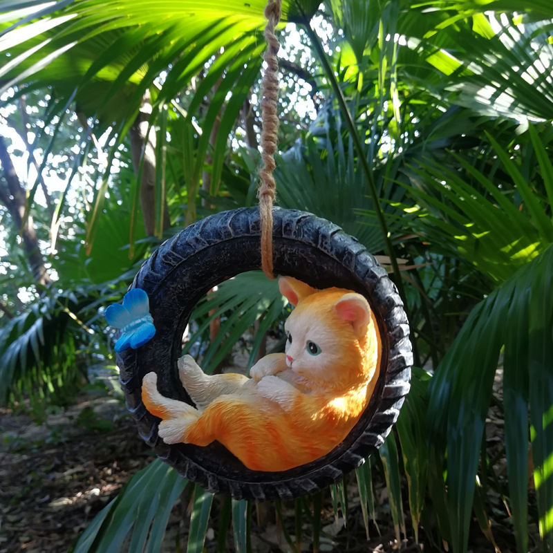Garden terrace outdoor cat swing resin ornaments — image 2