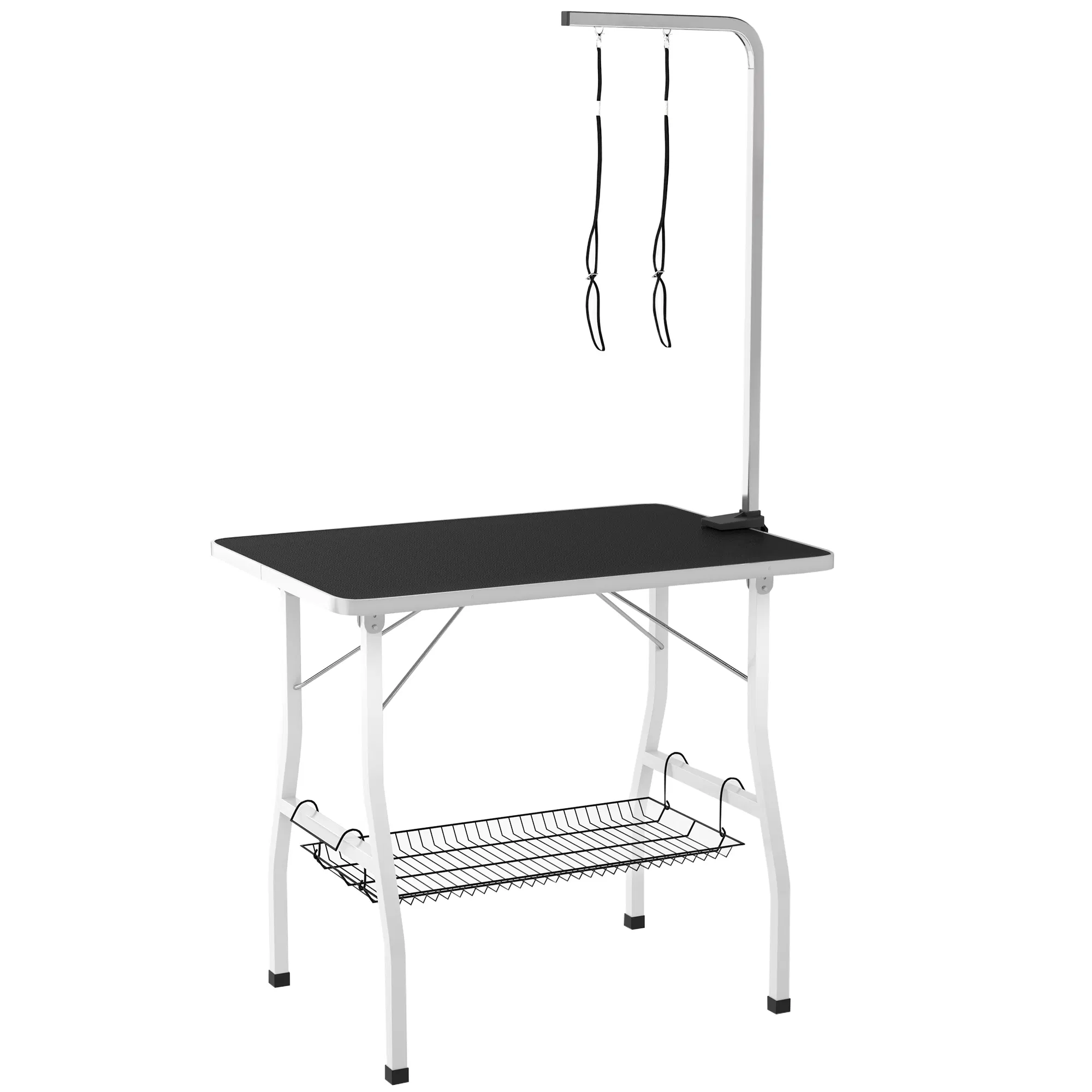 Dog Grooming Table w/ Adjustable Arm, Mesh Tray, Two Nooses, Rubber Surface, 35" x 24" x 61", Black — image 1