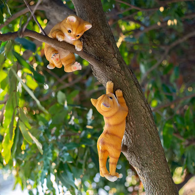 Pendiente de Gato Simulado Trepando Árbol Decoración Exterior Jardín Patio Balcón Paisaje Resina — imagen 2