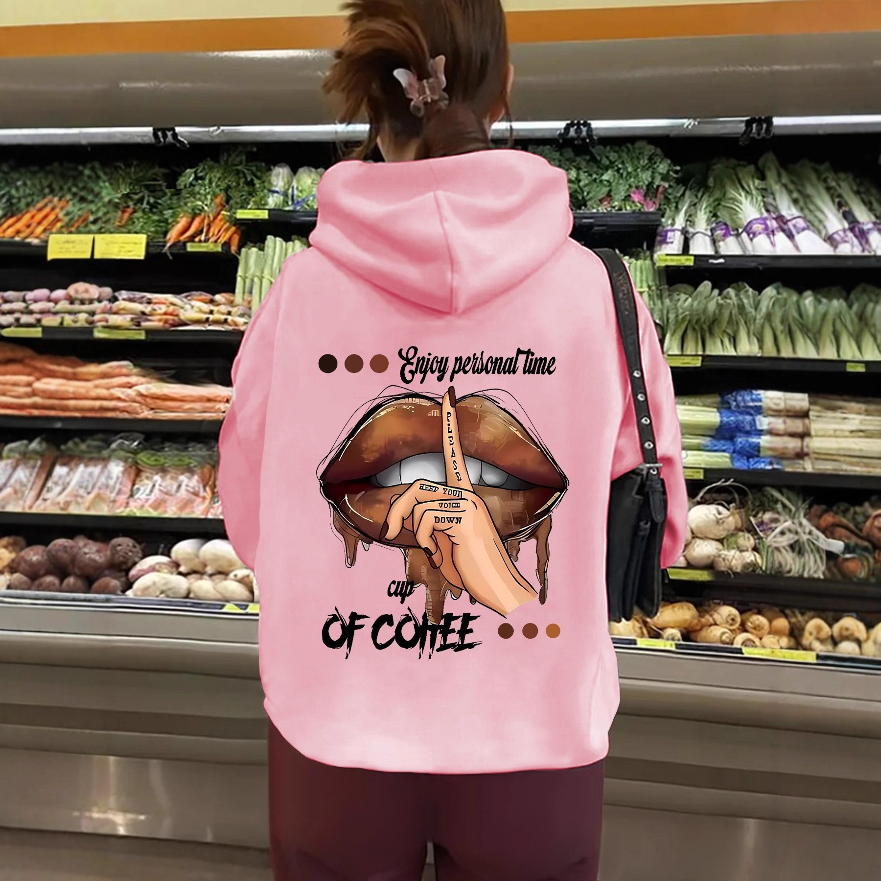 Women's Hooded Long Sleeve Fleece Sweatshirt with Kangaroo Pocket and Print Design — image 4