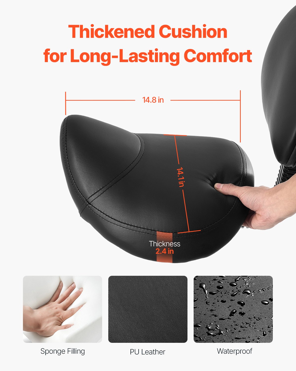 Saddle Stool With Back Support And Wheels, 450 LBS Weight Capacity Ergonomic Rolling Stool, Height Adjustable Thickened PU Leather Swivel Saddle Chair For Salon, Spa, Massage, Tattoo, Black — image 5