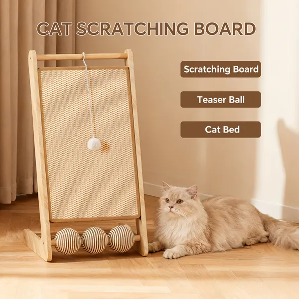 Tablero de Rastrillado para Gatos en forma L - Con Pelota Suspendida - Rastrillar, Tocar y Ponerse en Pie, Una Base que Cubre los Tres Instintos Principales de los Gatos — imagen 1