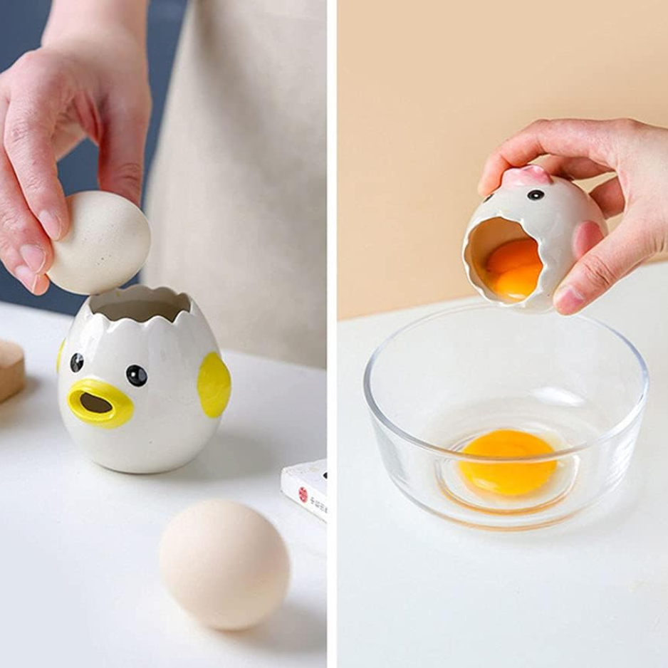 LuoCoCo Novelty Ceramic Chicken Egg Yolk Separator Cute Vomiting Egg White Filter & Baking Tool Yellow — image 5
