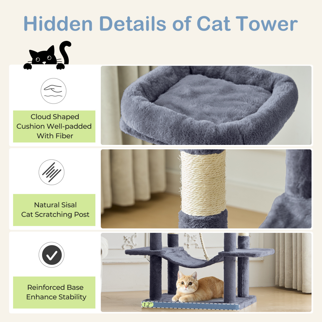 Torre para Gatos de Gran Tamaño, Plataforma Multigato con Hammock y Casa para Gatos Individuales — imagen 19