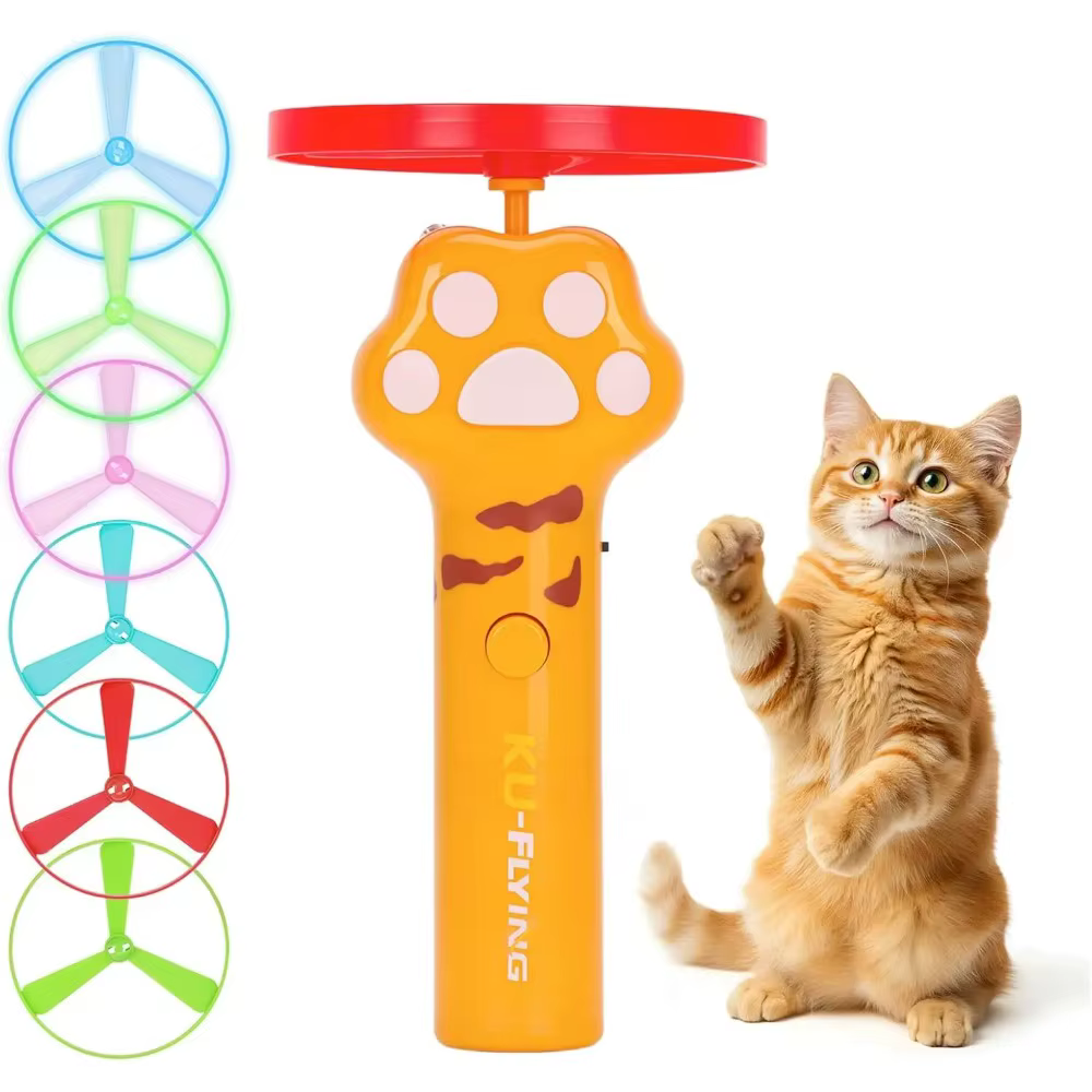 Juguete de Caza para Gatos: Lanzador de Disco Recargable con 6 Spinners Voladores – Juguetes Interactivos para Mascotas Indoor/Outdoor, Jardín, Gatos y Perros — imagen 1