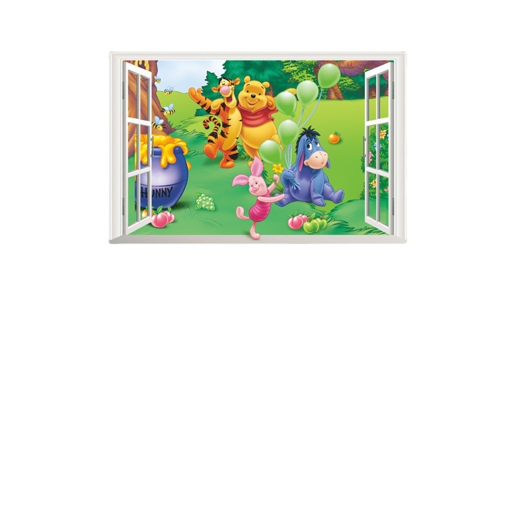 Cartoon teddy bear fake window, children's room, bedroom decoration, removable waterproof wall sticker — image 2
