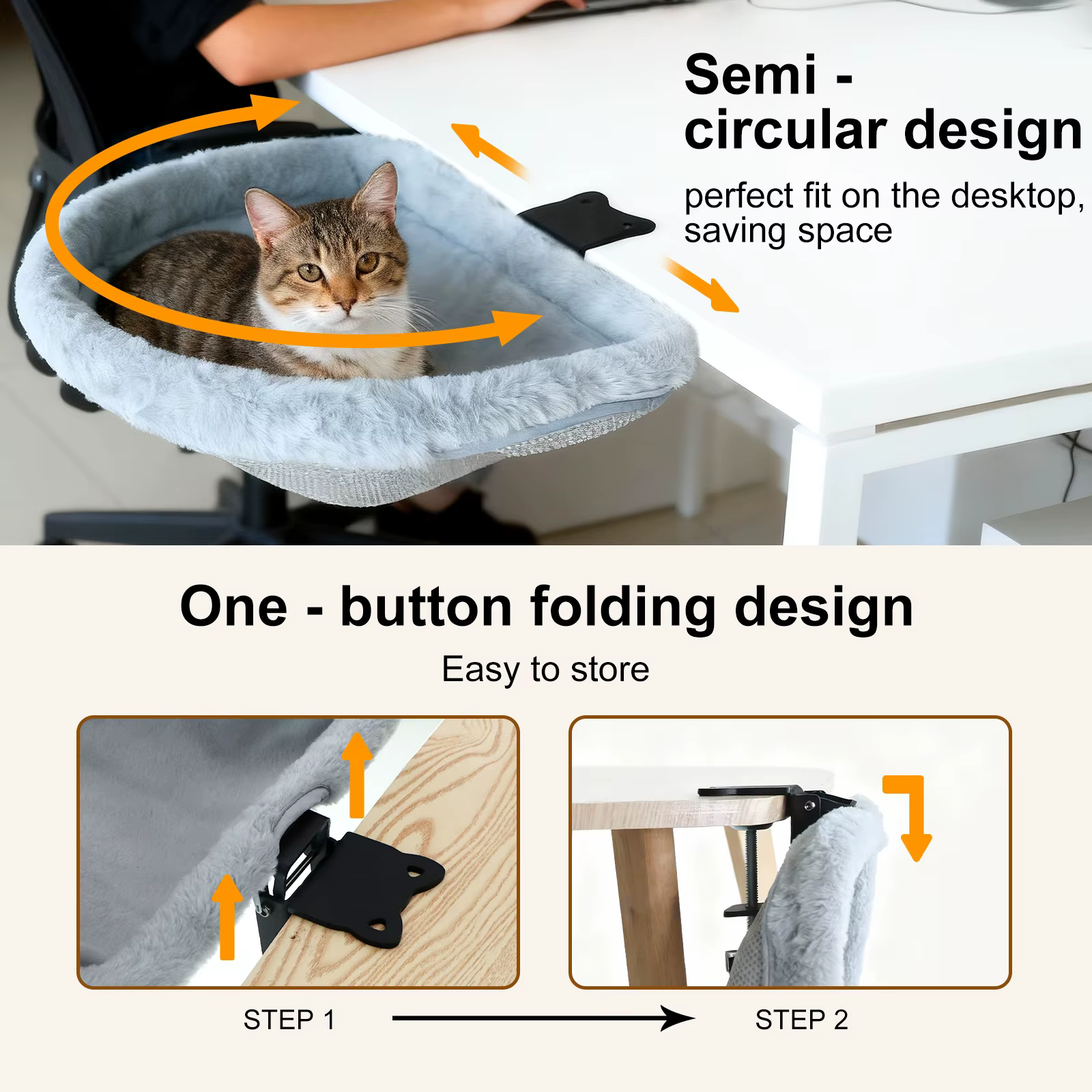 Gabinete de descanso para gatos plegable semicircular con sujeción no resbalosa: un nido cómodo y seguro para gatos en el hogar y oficina — imagen 4