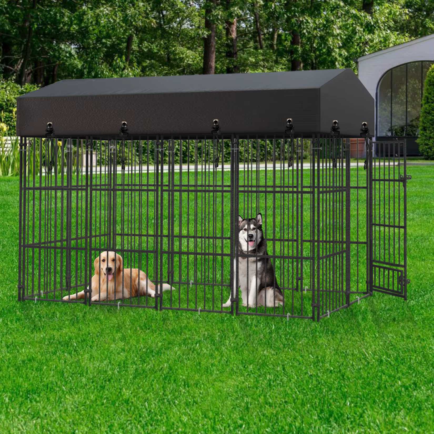 Caja de Perro Exterior con Techo para Canes Medianos Grandes - Cárcel Metálica para Perros, Pollos y Pato — imagen 1