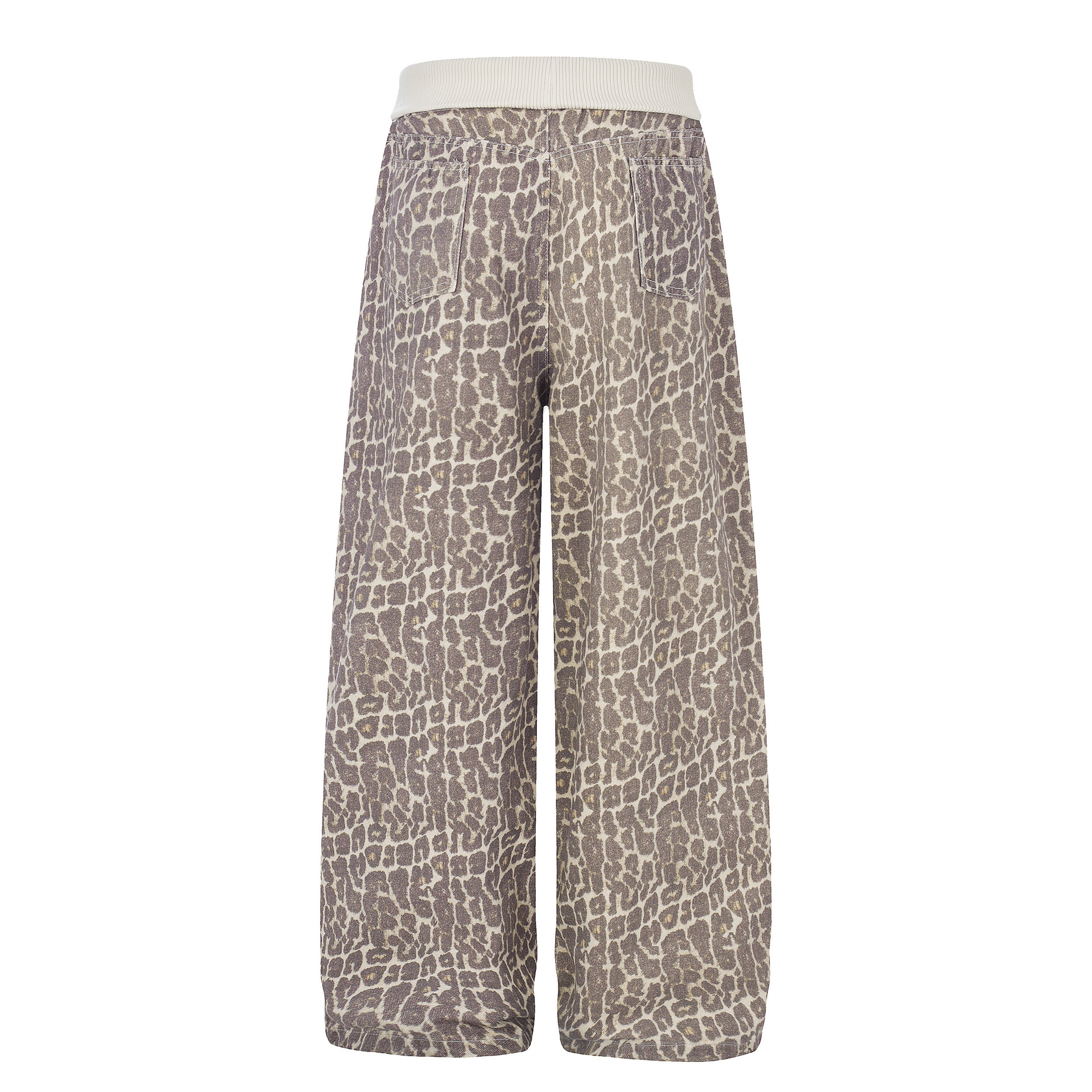 Leopard Print Sweatpants with Contrast Letter Embroidery Elastic Waist Loose Wide Leg Floor-Length Casual Pants — image 4