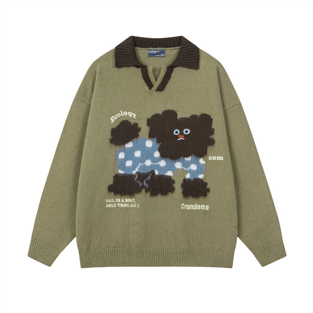 Puppy cartoon contrasting collar sweater — image 8