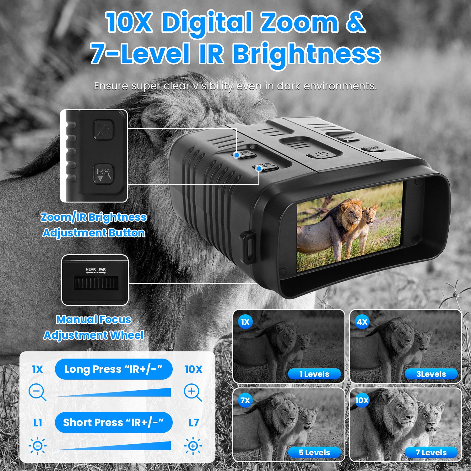Gafas de Visión Nocturna 4K Binoculares a Todo Color con Zoom 10X, Alcance de Visión de 2624ft, Pantalla de 3in, Tarjeta MMC de 64G, Control por App WIFI, Guarda Fotos y Video, Ideal para Camping, Caza y Seguridad — imagen 1