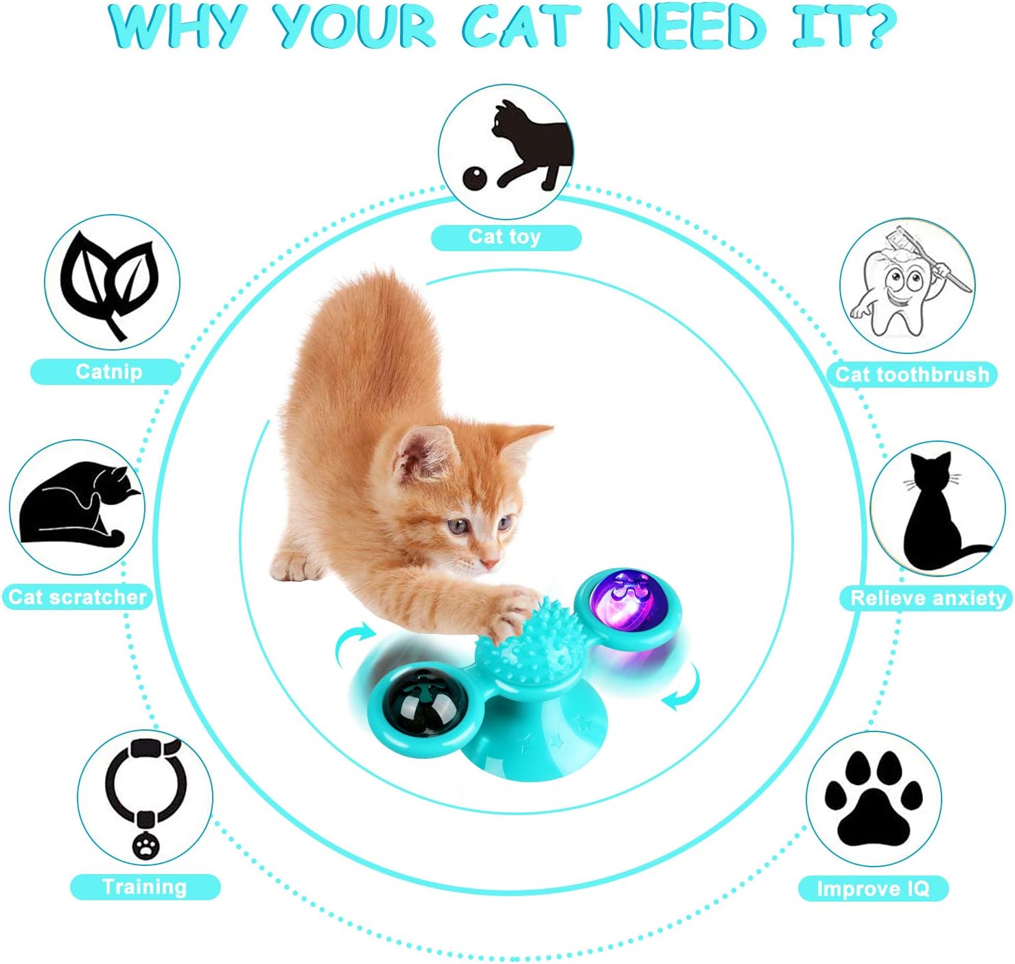 Animal Doll Stuffed Cat Pet Catnip Grass Toy Interactive Windmill Cat Toys With Catnip Cat Toys For Indoor Cats Funny Kitten Toys With LED Light Ball Suction Cup Cat Nip Toy For Cat Chew Exerc — image 14