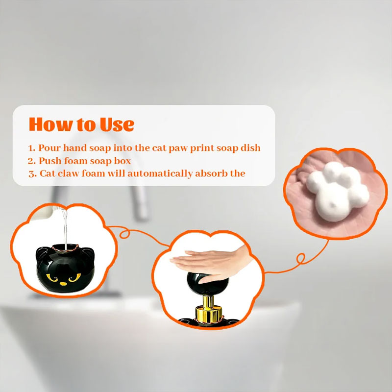 Cute Cat Paw Foam Soap Dispenser. Flower-shaped, funny. Cat lover gift for bathroom/kitchen — image 5