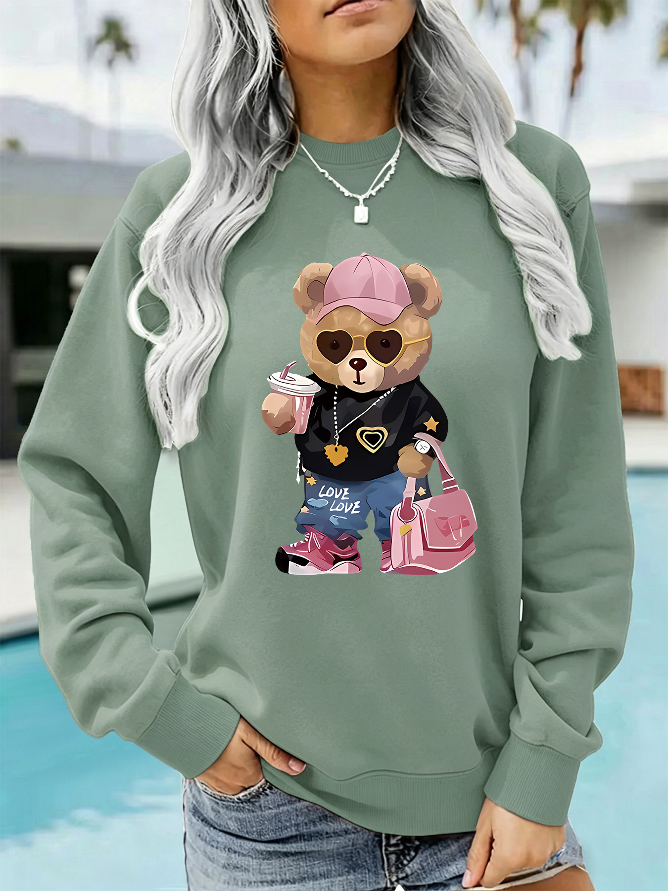 Teddy bear printed loose hoodie — image 9