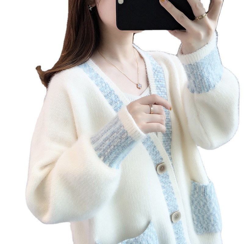 Fall New Women's Knit Cardigan Sweater Loose Outerwear Water Rabbit Fur Top Coat — image 6