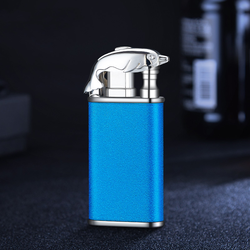 Creative Blue Flame Lighter Dolphin Dragon Tiger Double Fire Metal Winproof Lighter Inflatable Lighter — image 46