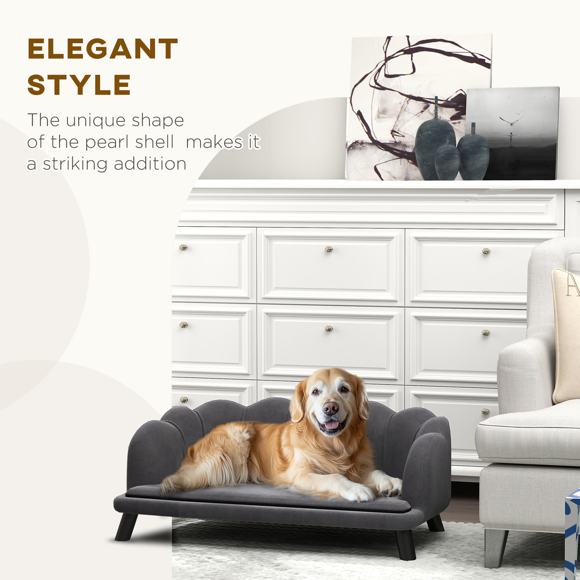 Pearl Design Pet Sofa For Medium And Large Sized Dogs, Pet Bed With Cushion And Solid Wood Legs, Charcoal Gray — imagen 3