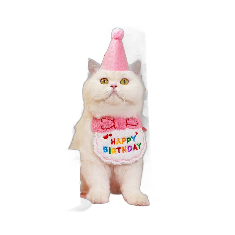 Pet birthday drool scarf cat bib scarf dog cat hat — image 2