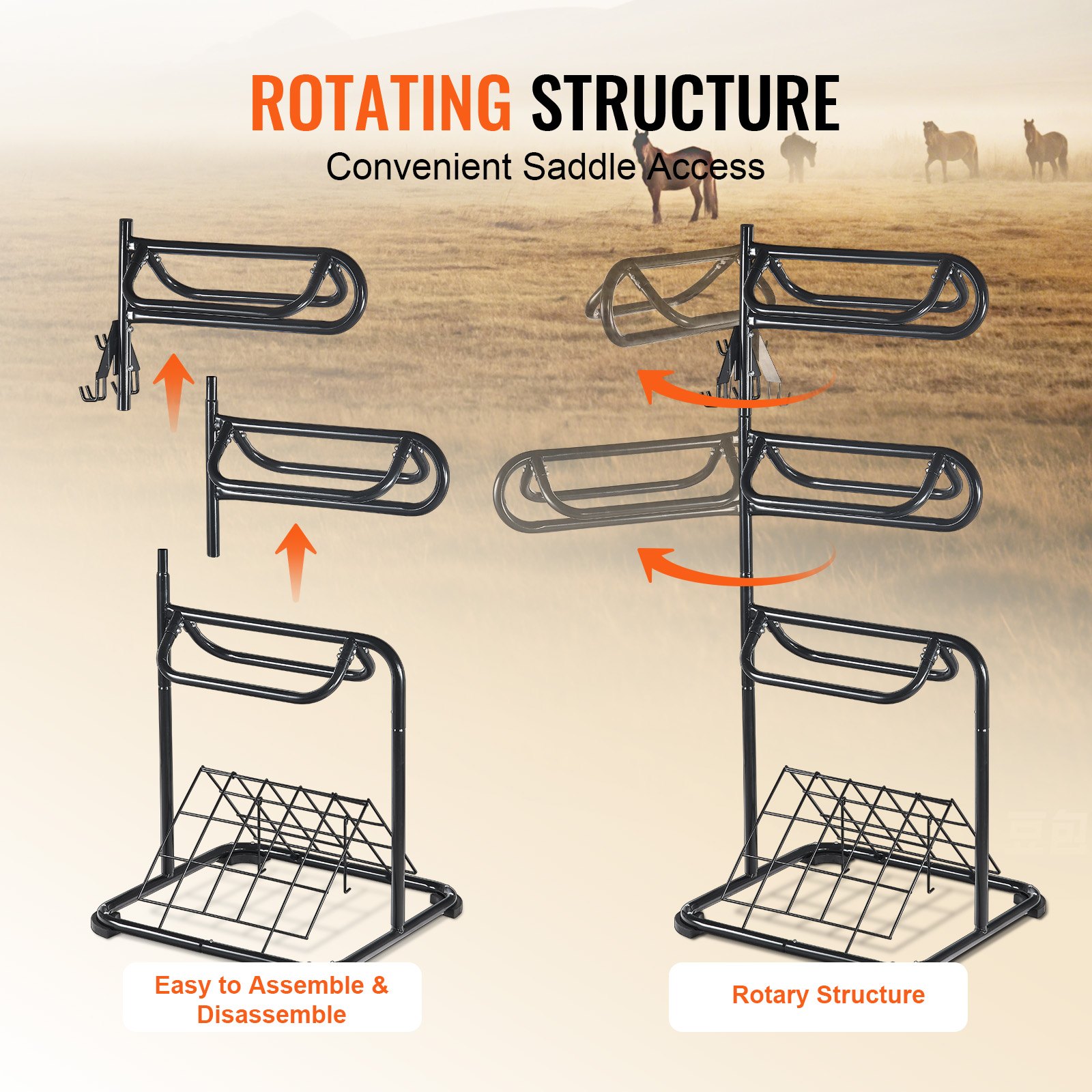 Freestanding Saddle Stand, 30 X 30 X 68.5 In, 3 Tiers Saddle Rack, Heavy Duty Saddle Blanket Holder With Removable & Rotating Tiers, English & Western Saddle Rack For Tack Room Organization — image 5