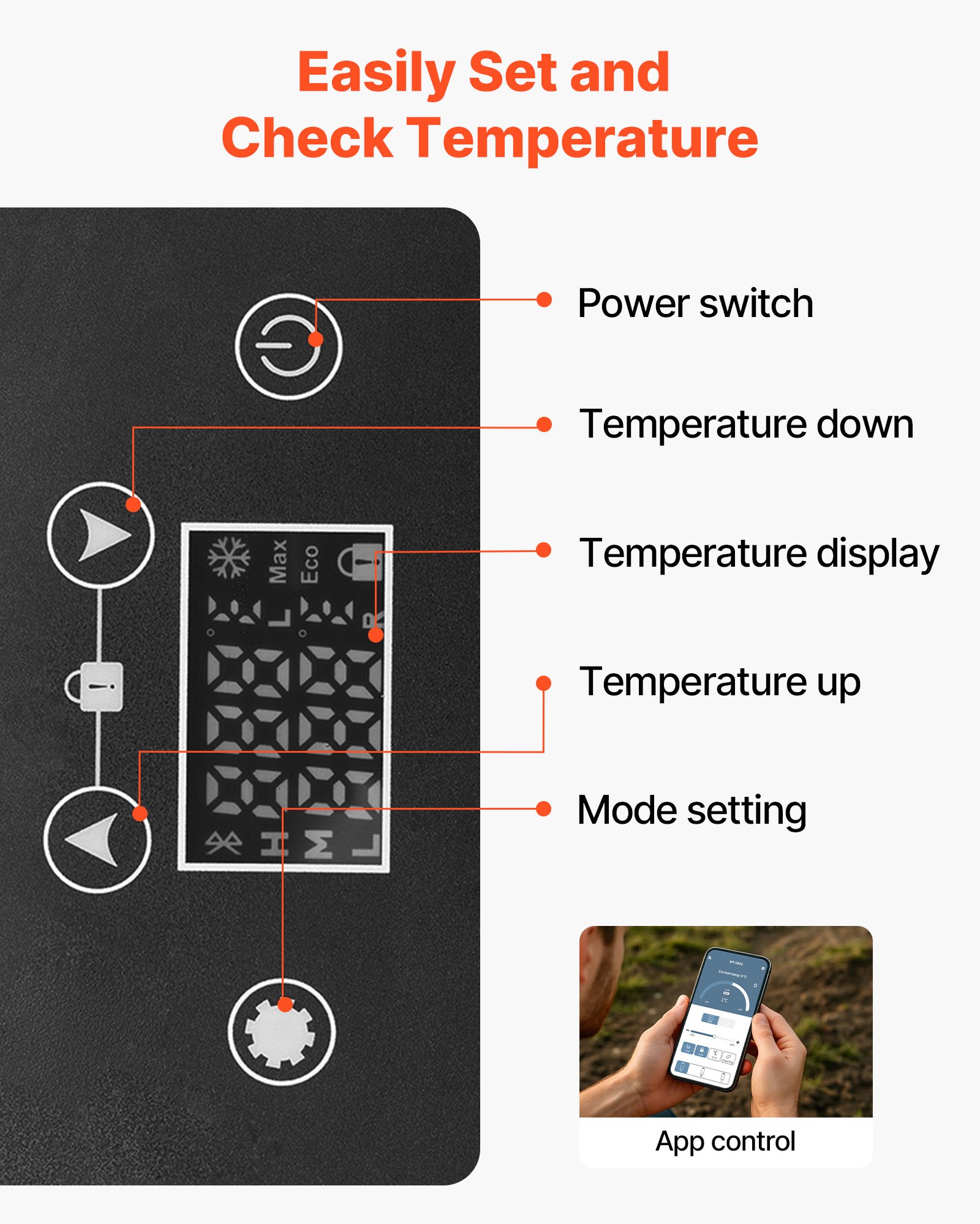 Refrigerador para Auto, DC 12/24V AC100-240V, Enfriador Eléctrico con Compresor, De -4°F a 68°F, Nevera para Auto con Control por App, Congelador de 16 QT para Autos, Ideal para RVs, Campamentos, Botes, Camping y Pesca, Congelador Portátil de 60W — imagen 3
