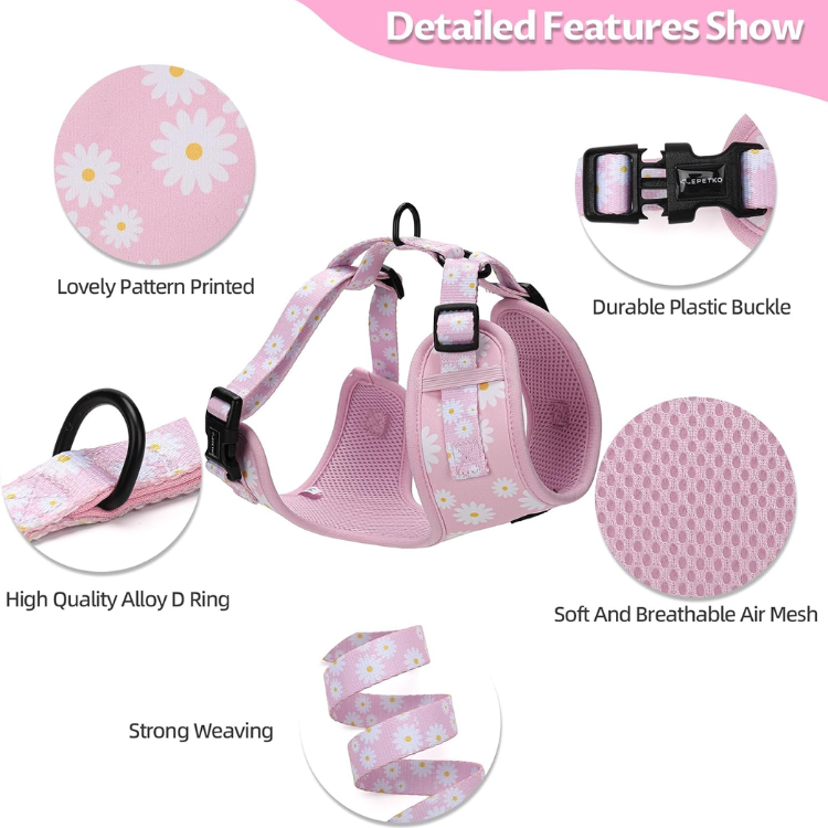 Small Dog Harness And Leash Set Of 6, No Pull Soft Lightweight Mesh Puppy Harness, Adjustable Cute Floral Pattern Pet Harness For Small Medium Dogs — image 3
