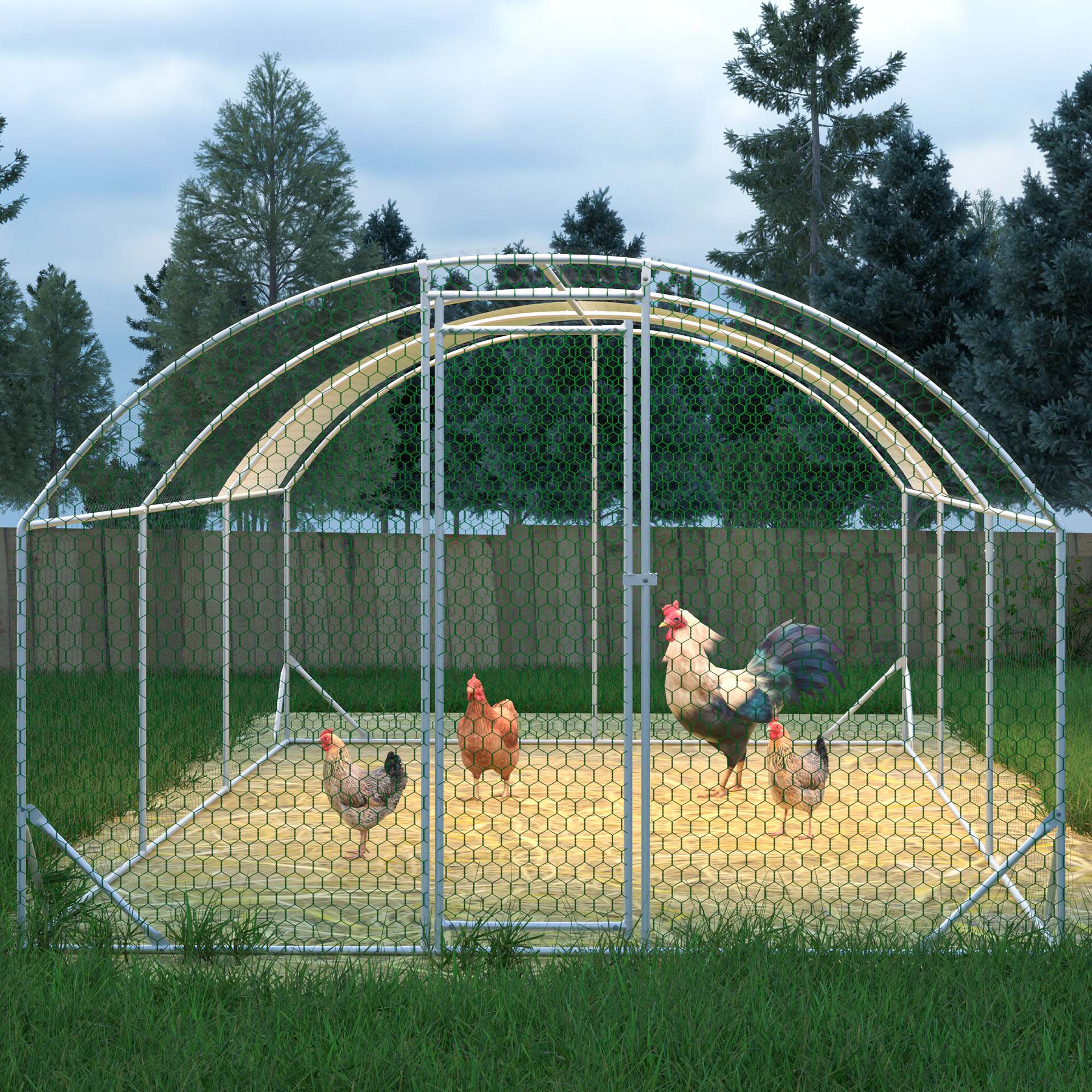 Large Chicken Coop Metal Chicken Run With Waterproof And Anti-UV Cover, Dome Shaped Walk-in Fence Cage Hen House For Outdoor And Yard Farm, 9.84 X 19.68 X 6.56 Ft — imagen 8